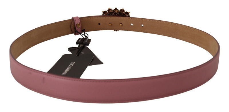 Pink Leather Heart Gold Logo Devotion Buckle Belt