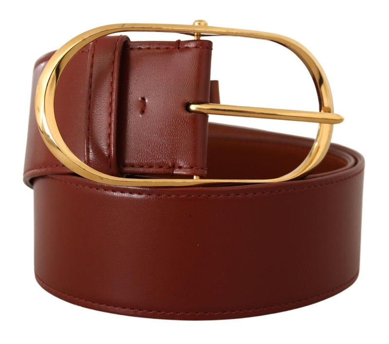 Brown Leather Gold Metal Oval Buckle Belt