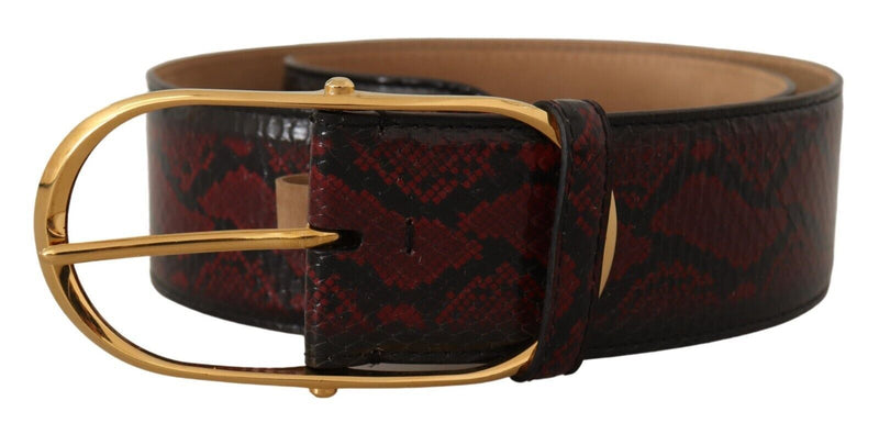 Red Exotic Leather Gold Oval Buckle Belt