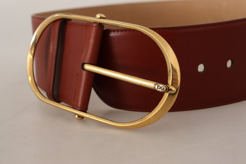 Maroon Leather Gold Metal Oval Buckle Belt