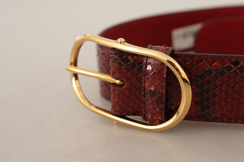 Red Exotic Leather Gold Oval Buckle Belt