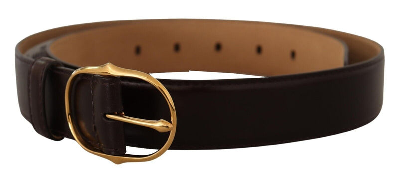 Brown Leather Gold Metal Oval Buckle Belt