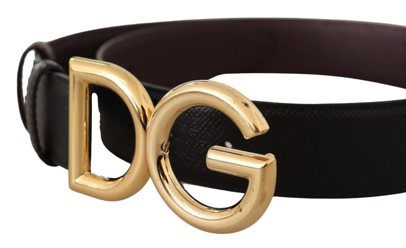 Black Leather Gold Metal Logo DG Buckle Belt