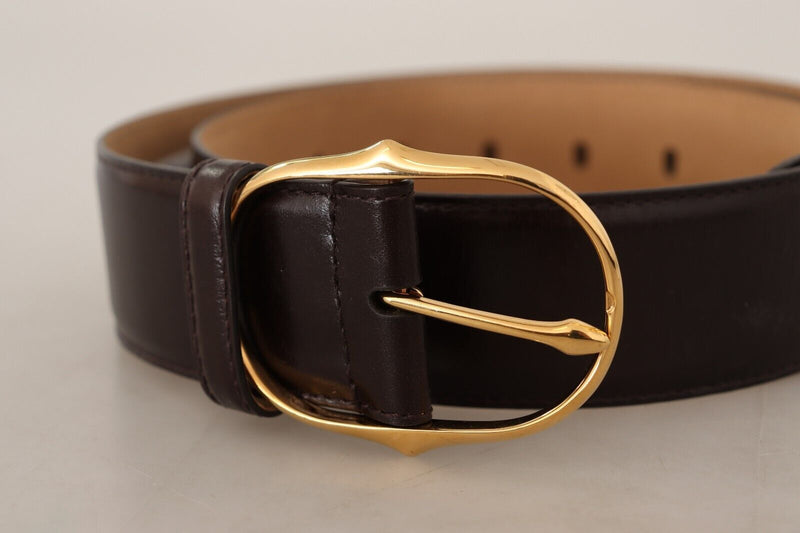 Dark Brown Leather Gold Metal Buckle Belt