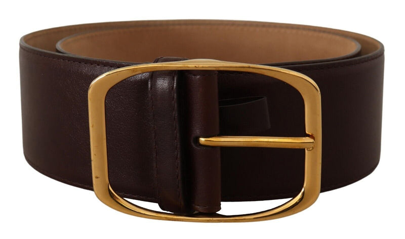 Dark Brown Leather Gold Metal Buckle Belt