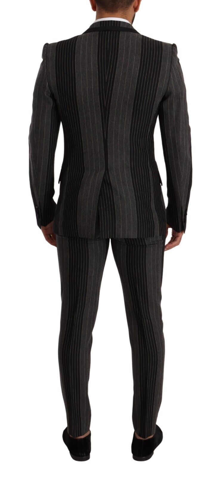 Black Gray Striped Slim Fit 3 Piece Suit