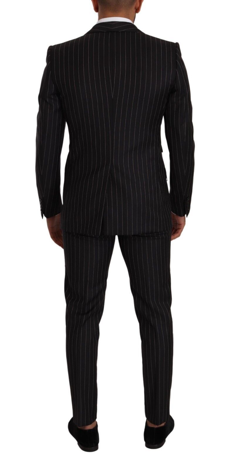 Black SICILIA Striped Wool Formal 3 Piece Suit