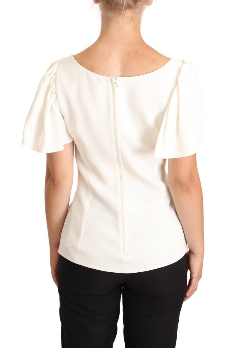 White Viscose Stretch Short Sleeves Top Blouse