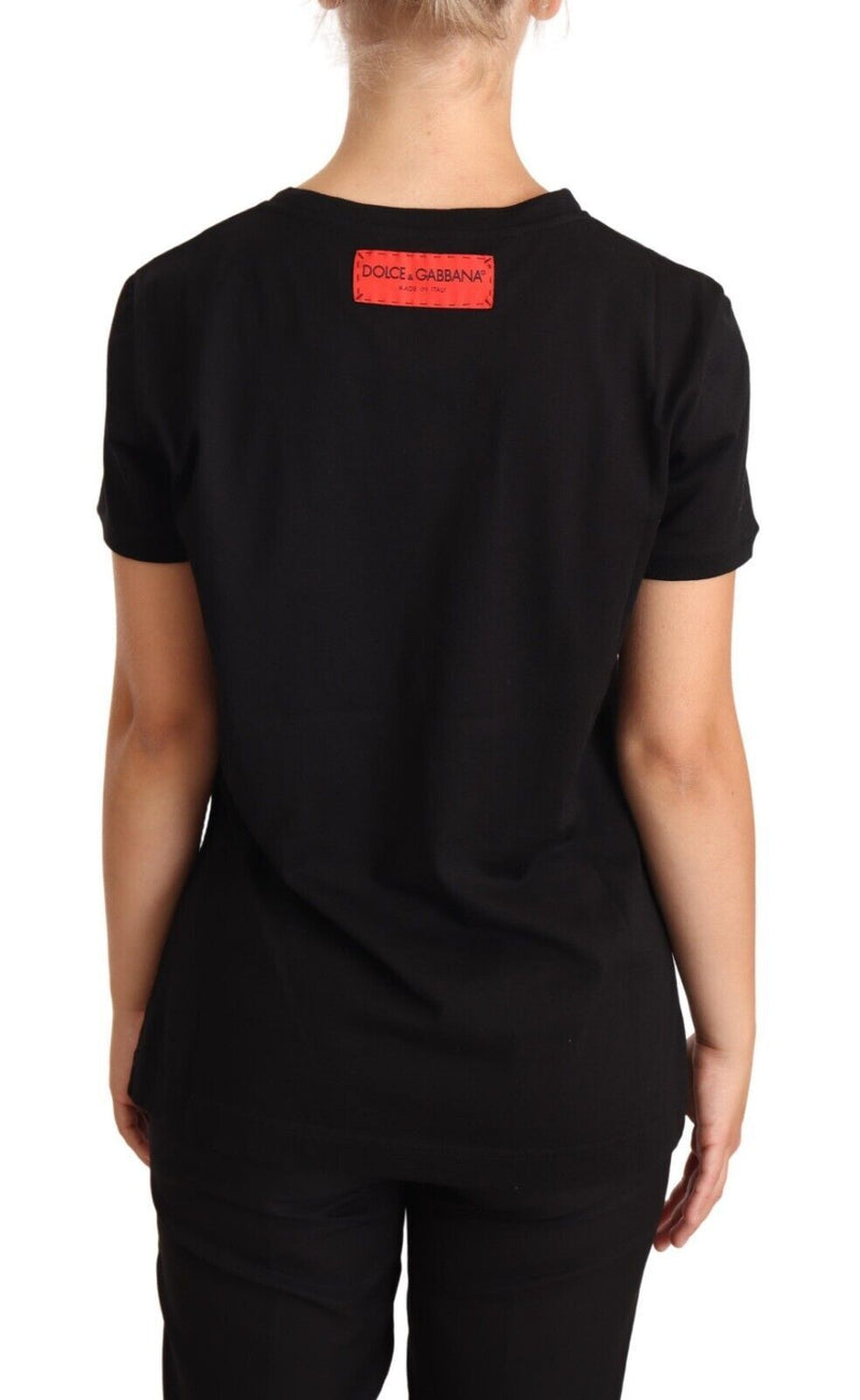 Black Cotton Logo Italian Brand Print T-shirt