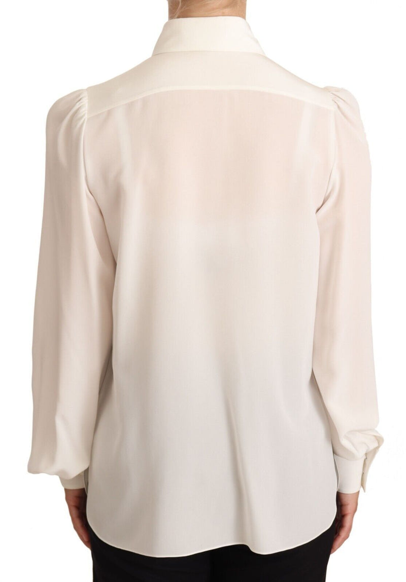 White Long Sleeve Polo Shirt Top Blouse