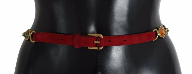 Red Suede Bordeaux Crystal Waist Belt