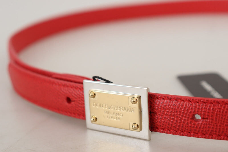 Red Leather Gold Engraved Metal Buckle Belt