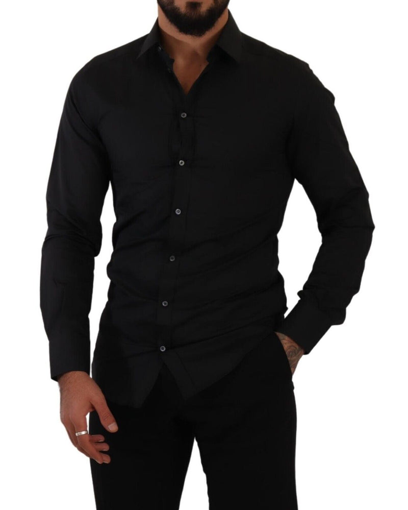 Black Cotton GOLD Slim Fit Dress Formal Shirt