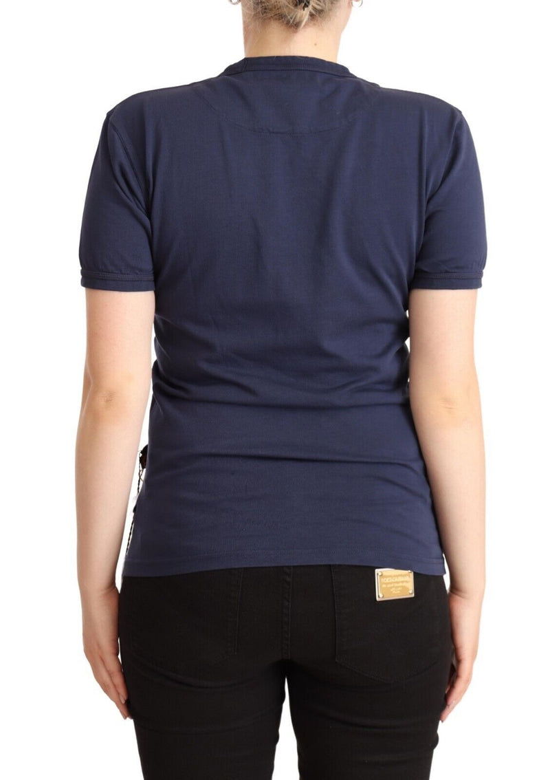 Navy Blue Cotton Short Sleeves Crew Neck T-shirt