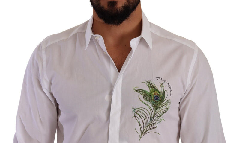 White GOLD Cotton Peacock Long Sleeves Shirt