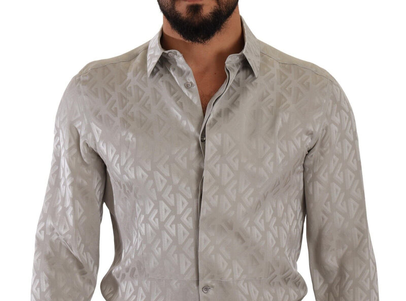 Metallic Silver GOLD Silk Slim Fit Logo Shirt