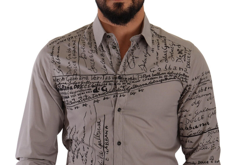 Gray GOLD Logo Print Cotton Collared Shirt