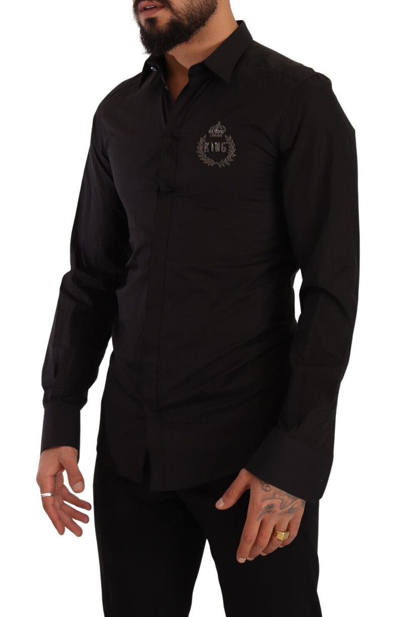 Black GOLD Logo Crown King Slim Formal Shirt