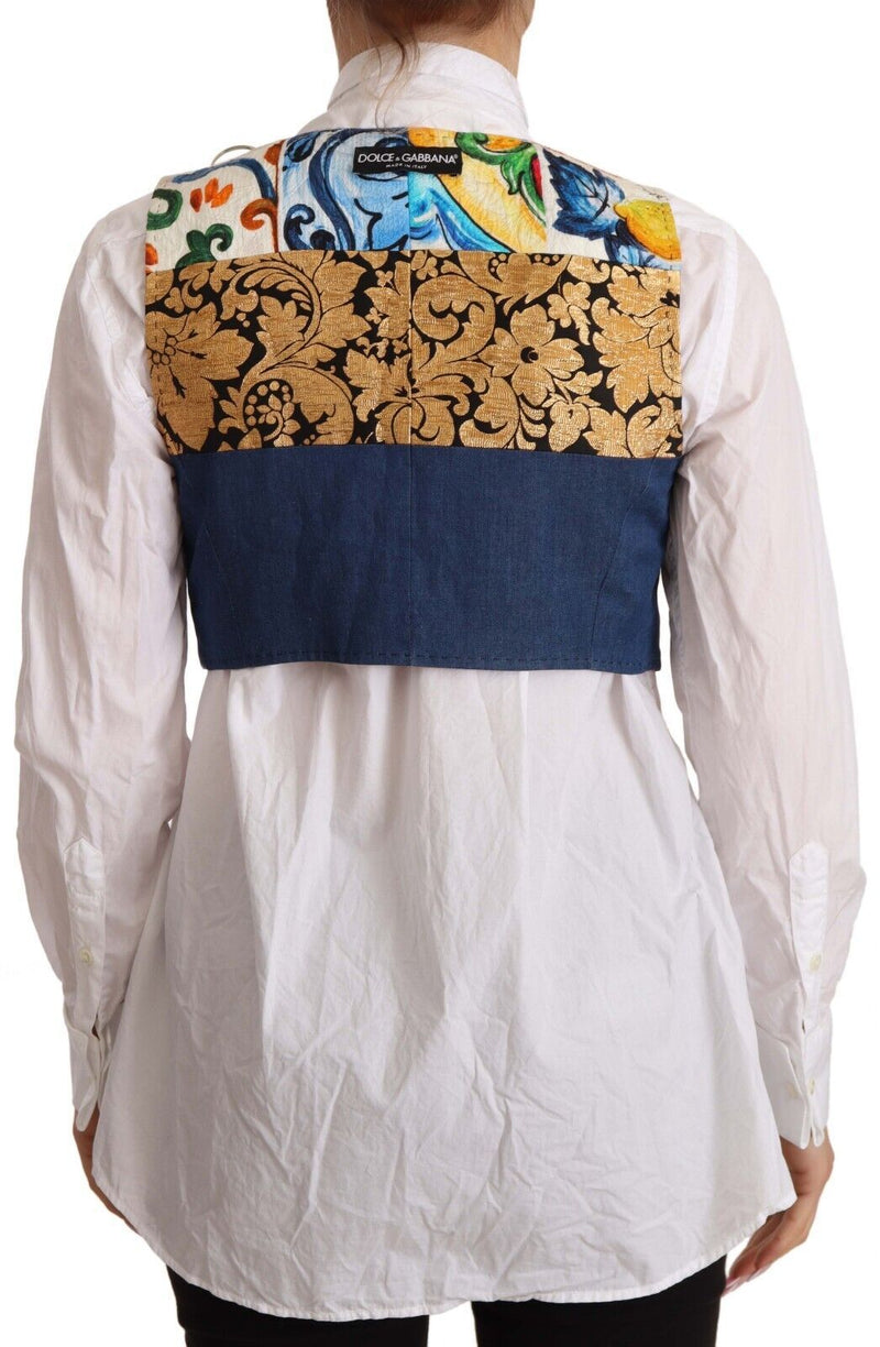 Multicolor Embellished Waist Coat Cotton Top