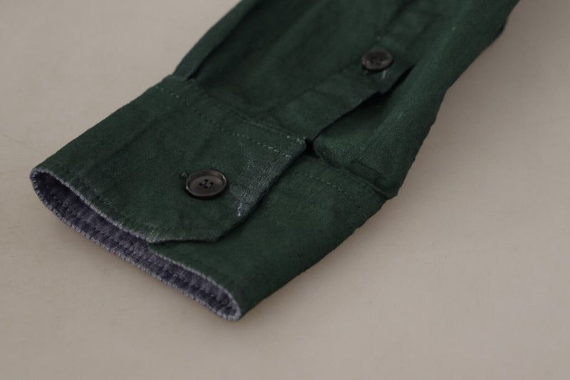 Dark Green Button Down Long Sleeves Shirt