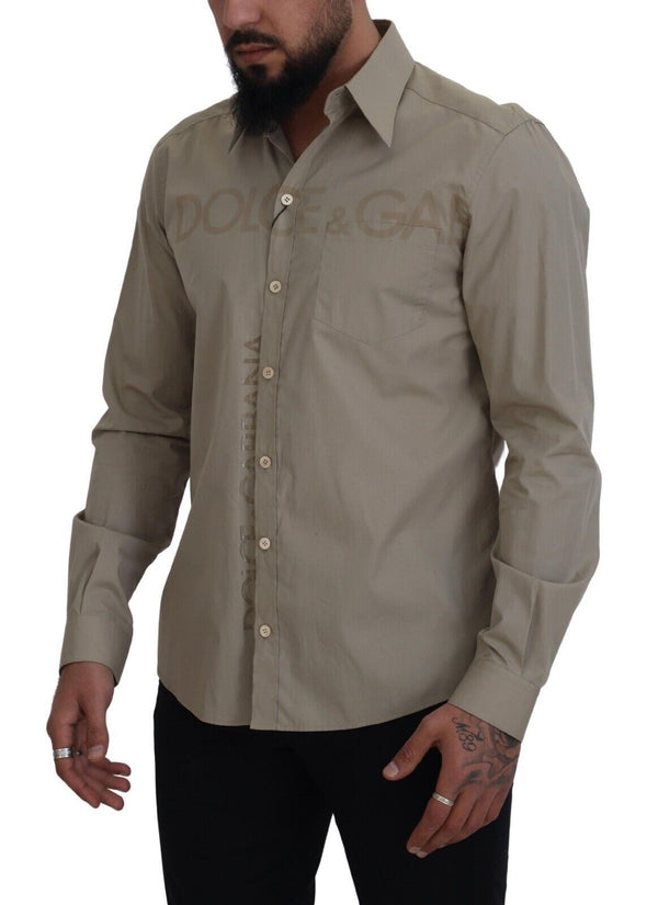 Beige Cotton Long Sleeves Dress Formal Shirt