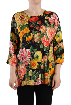 Multicolor Mix Fiori Print Round Neck Blouse Top