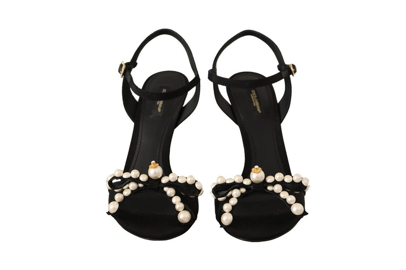 Black Keira Sandals Faux Pearl Ankle Strap Shoes