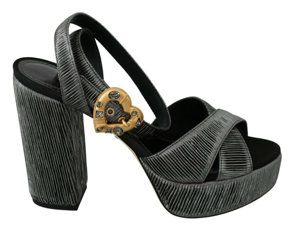 Gray Heart Heels Sandals Platform Shoes