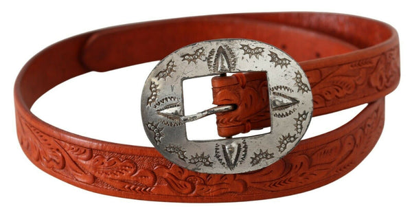 Brown Leather Vintage Cowboy Buckle Waist Women Belt