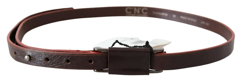 Brown Leather Double Rustic Silver Buckle Belt