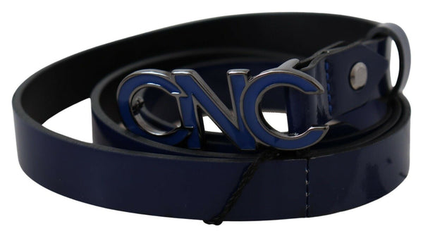 Blue Leather Logo Skinny Fashion  Belt