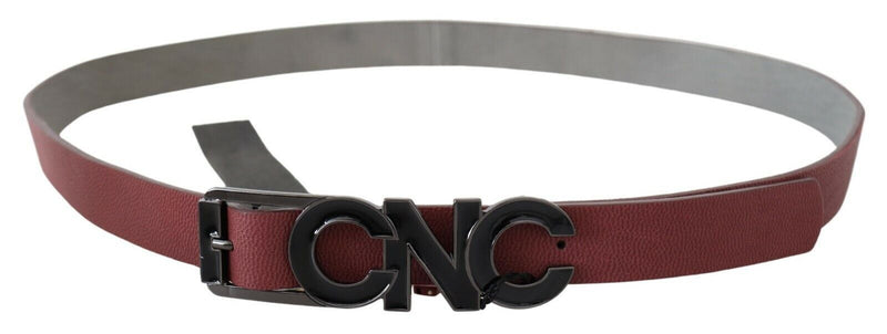 Maroon Skinny Leather Logo Fashion Belt