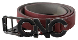 Maroon Skinny Leather Logo Fashion Belt