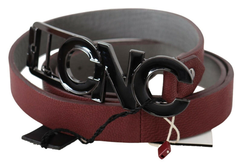 Maroon Skinny Leather Logo Fashion Belt