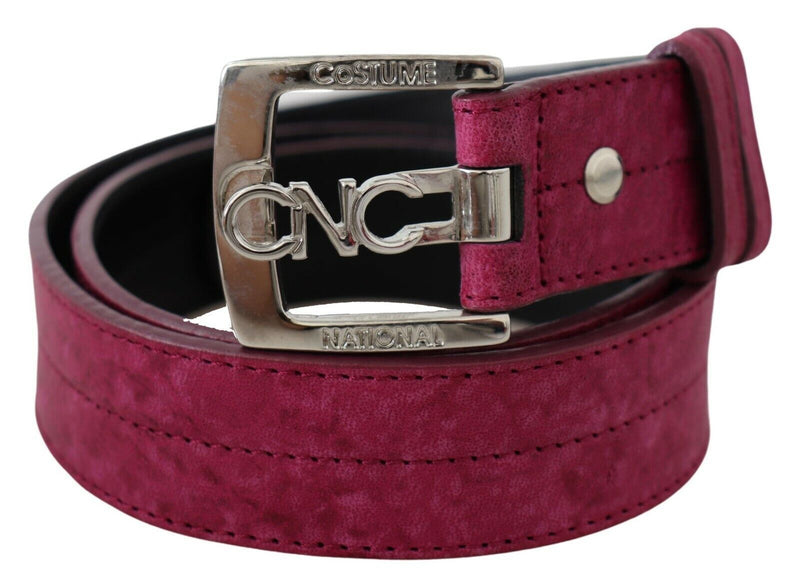 Belt Maroon Leather Silver Logo Metal Buckle Belt