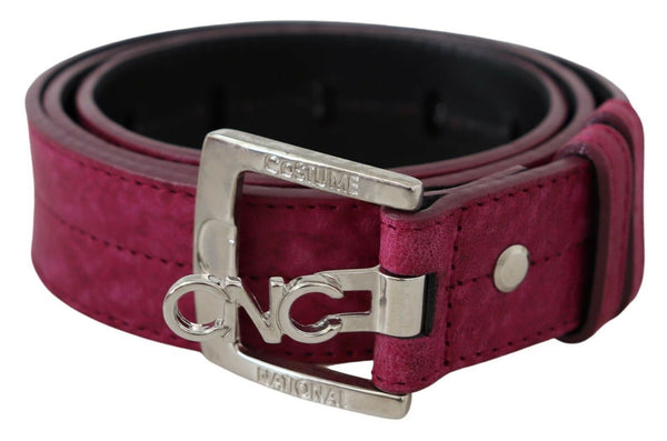 Belt Maroon Leather Silver Logo Metal Buckle Belt