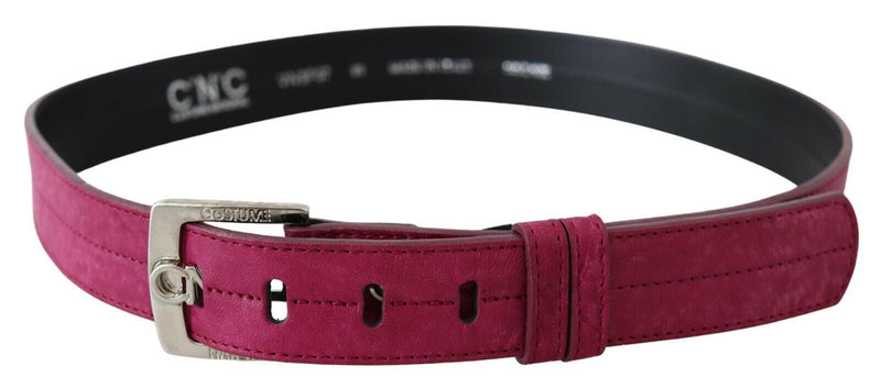 Belt Maroon Leather Silver Logo Metal Buckle Belt