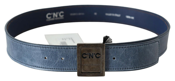 Blue Normal Leather Logo Buckle Belt