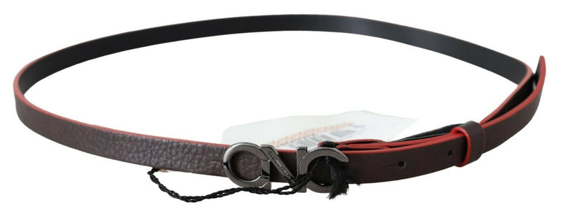 Black Maroon Skinny Leather Buckle Waist Belt