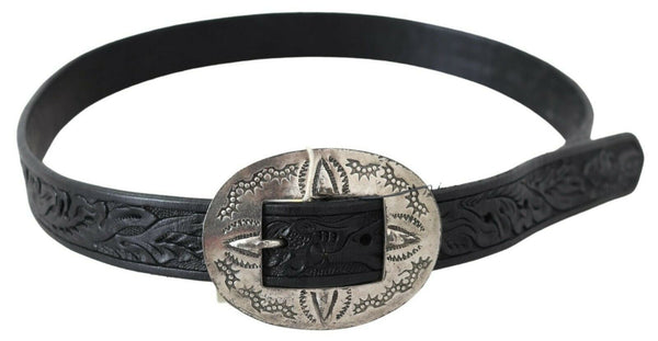 Black Leather Vintage Western Buckle Waist Black