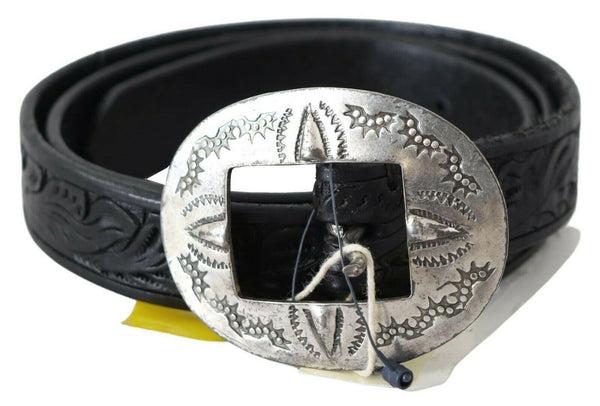 Black Leather Vintage Western Buckle Waist Black