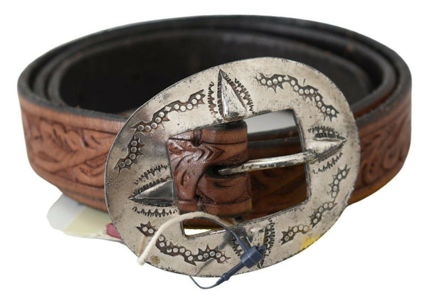 Brown Leather Vintage Western Buckle Waist Belt