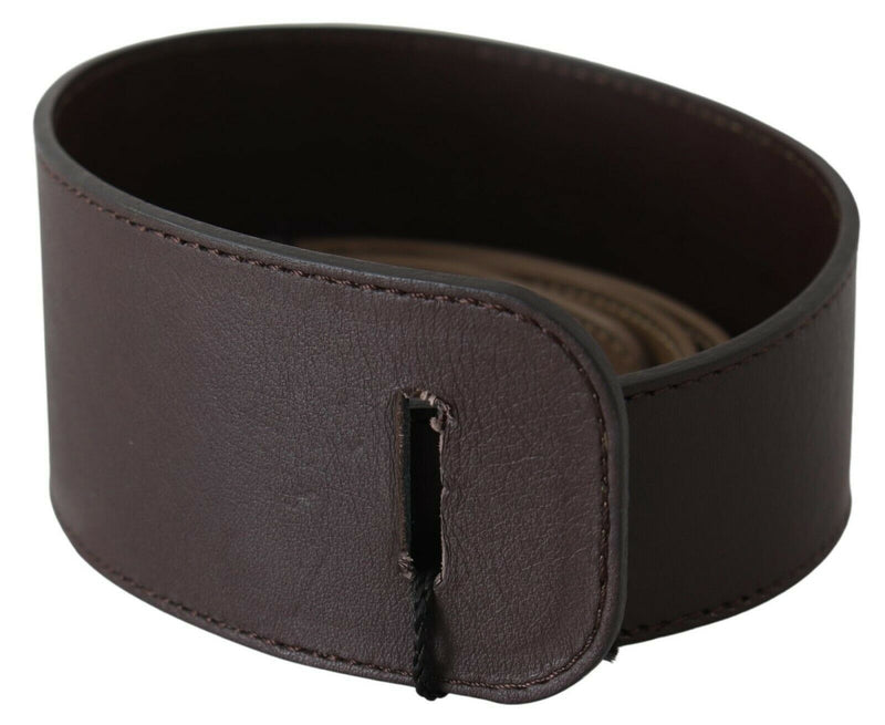 Brown Genuine Leather Logo Wide Waist Belt