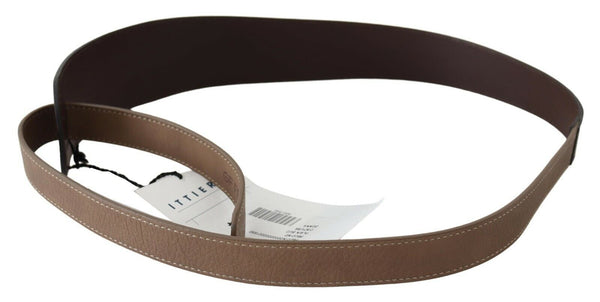 Brown Genuine Leather Logo Wide Waist Belt