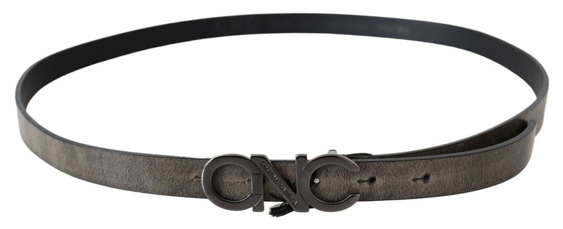 Dark Brown Leather Letter Logo Buckle Belt