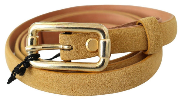 Brown Genuine Leather Gold Logo Buckle Belt