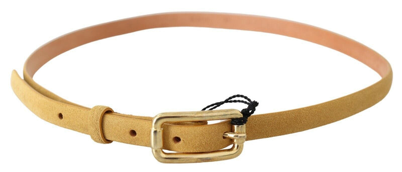 Brown Genuine Leather Gold Logo Buckle Belt