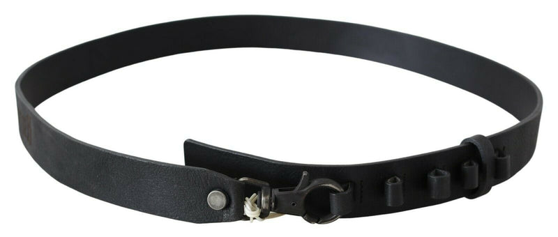 Black Wide Leather Rustic Hook Metal Buckle Belt