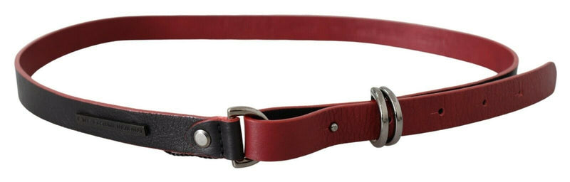 Black Red Skinny Leather Logo Belt