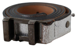 Brown Metallic Silver Leather Belt